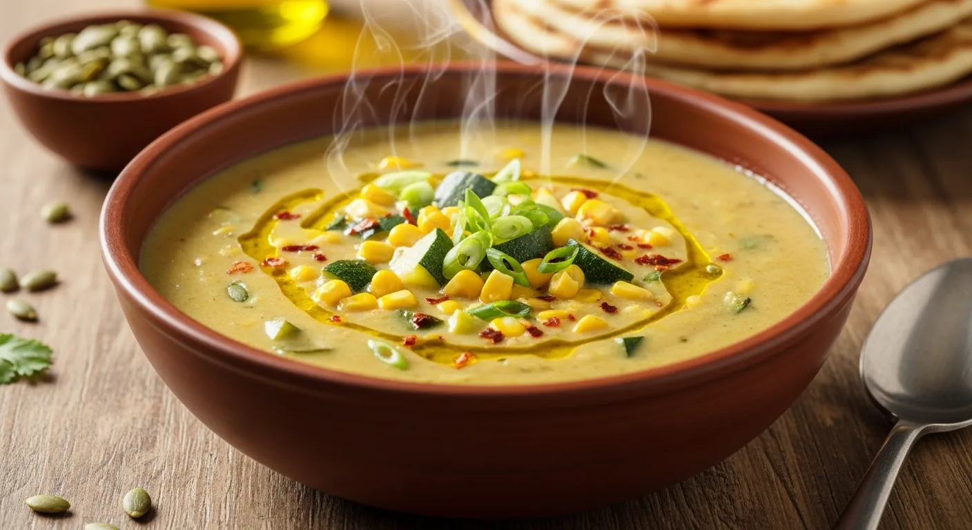bowl of Zucchini Corn Chowder Soup