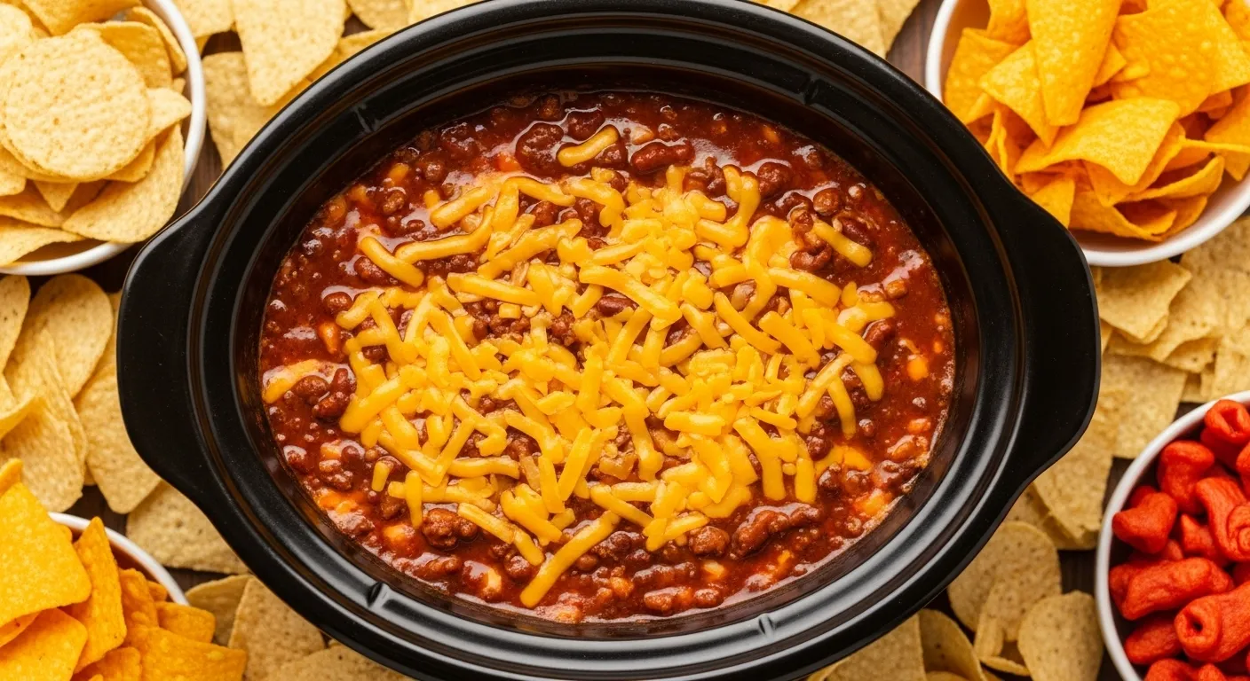 Crockpot 3-Ingredient Chili Cheese Dip