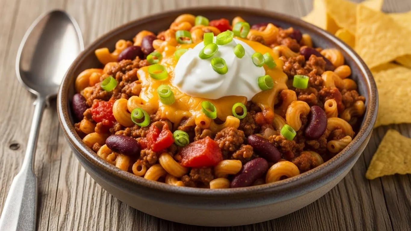 bowl of chili with noodles