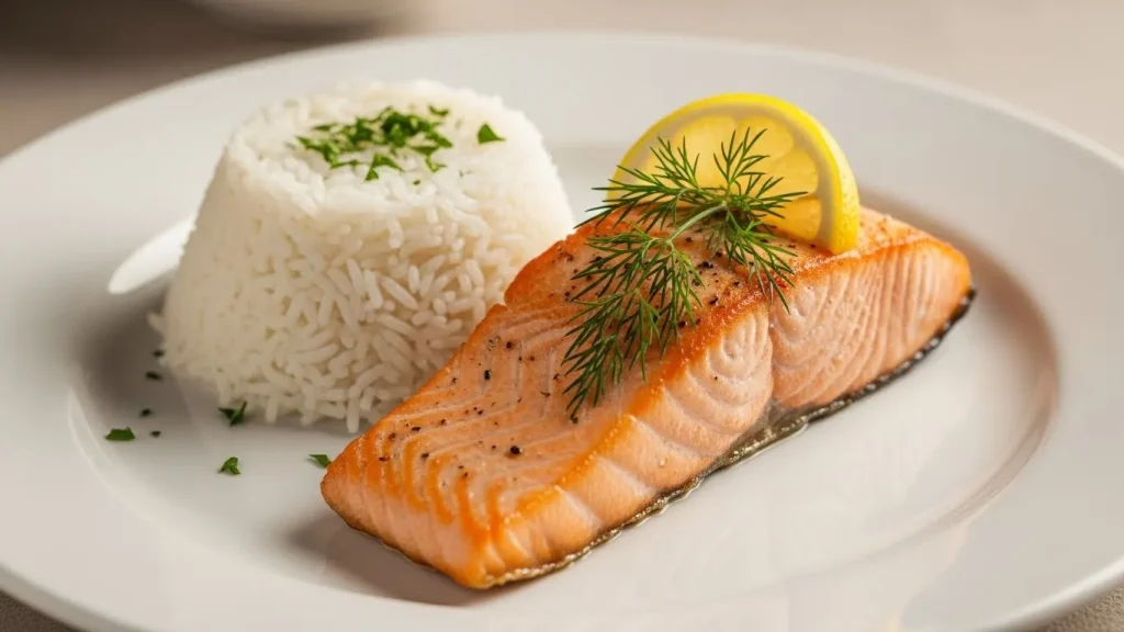 salmon with rice dinner recipe