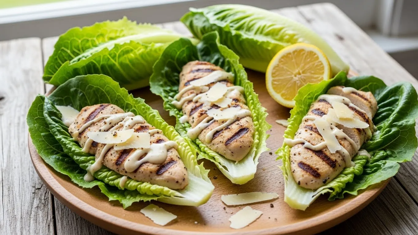 Chicken Caesar lettuce wraps