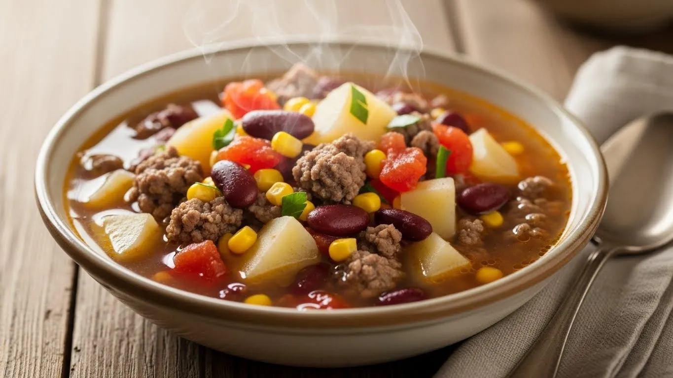 Hearty cowboy soup in a bowl