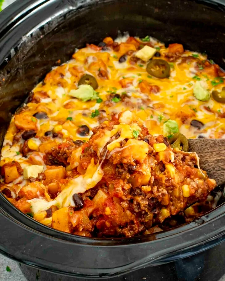 Slow Cooker Taco Casserole (Cheesy, Hearty & Easy Comfort Food)